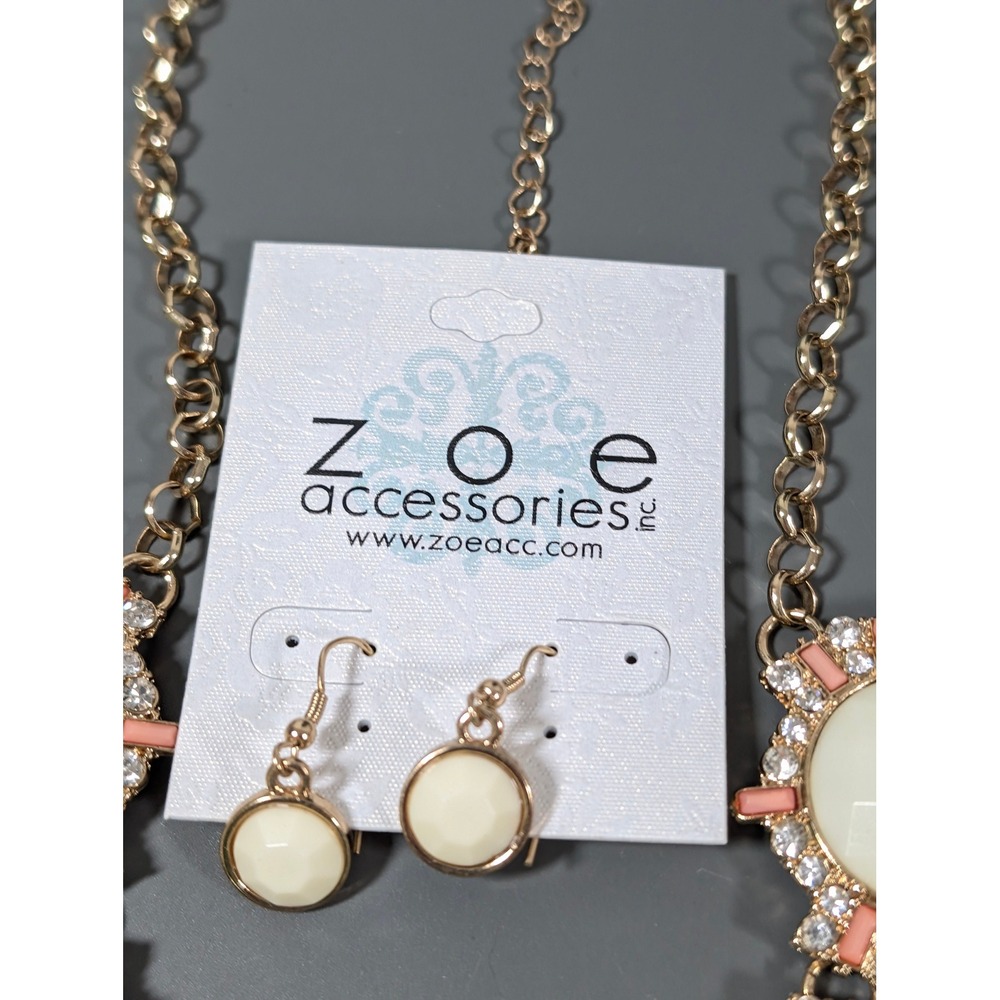 Zoe Accessories Blush Pink Mint Statement Necklace Earring Set 20" New - Picture 5 of 8